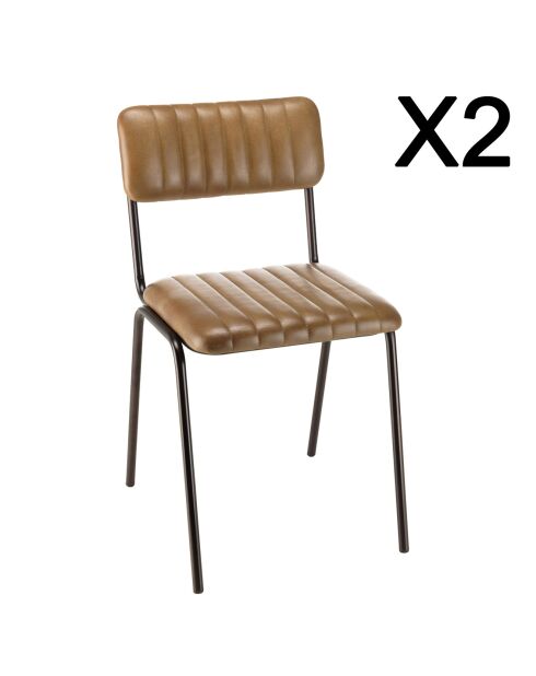 2 Chaises assise et dossier matelassés en Cuir marron - 44x51x79 cm